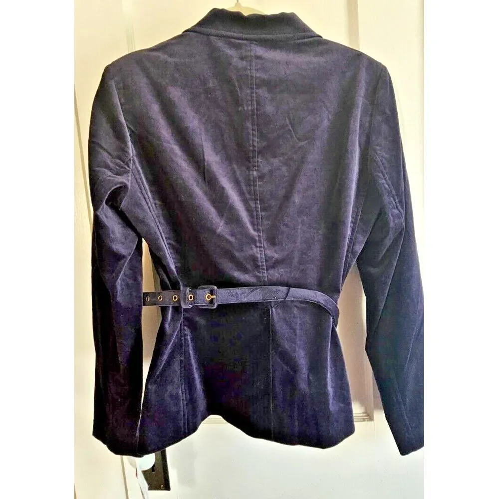 NWT AK Anne Klein northern light belted blue velvet Corduroy blazer stretch 6‎